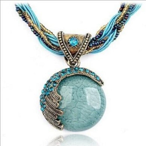 Elegant Turquoise Stone on Twisted Jewelled Ropes