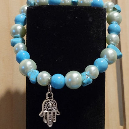 Silver, Mixed Shades Navajo Turquoise Beads with Charms, Signature Pieces