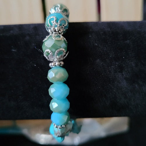 Silver, Mixed Shades Navajo Turquoise Beads with Charms, Signature Pieces