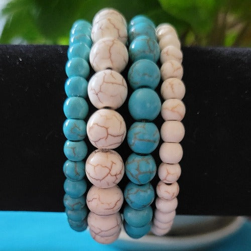 Turquoise & Off White Beaded Elastic Wrist Wraps