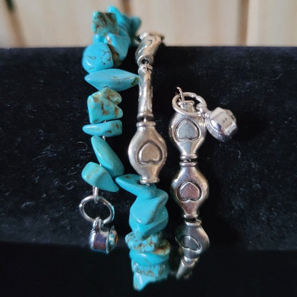 Silver, Mixed Shades Navajo Turquoise Beads with Charms, Signature Pieces