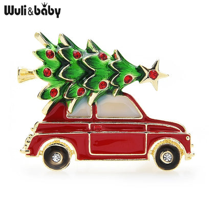 Enamel Car with Christmas Tree Broach