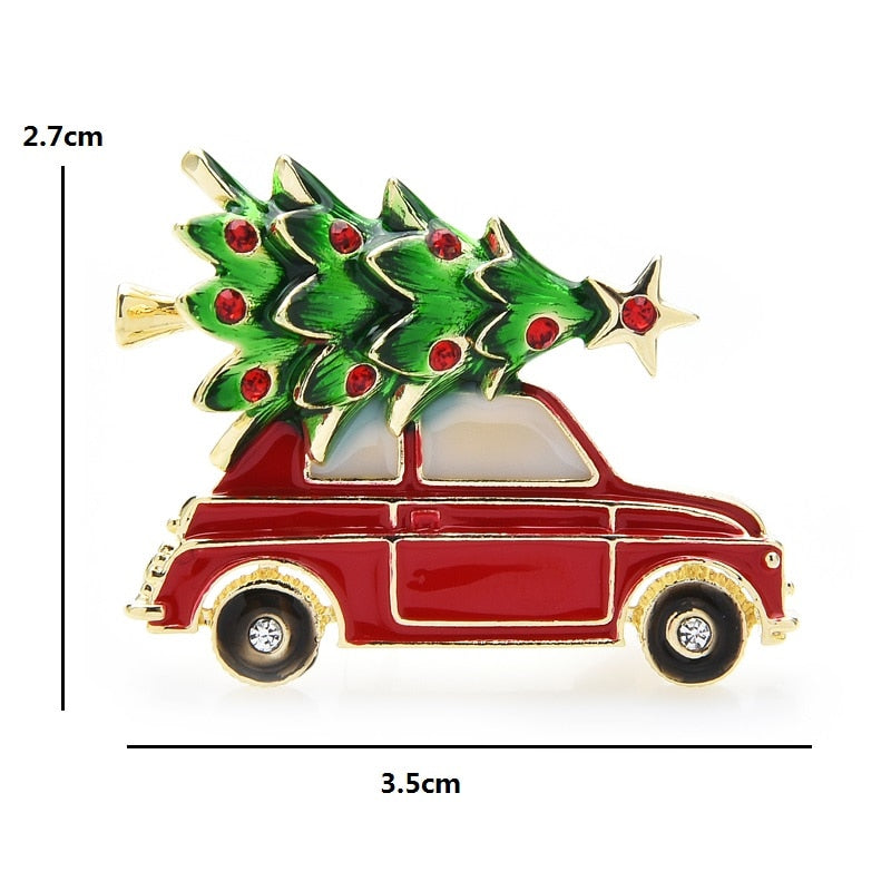 Enamel Car with Christmas Tree Broach