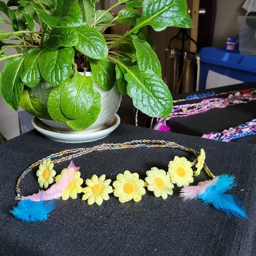 Braided Elastic & Suede Festival Wraps with Flowers, Feathers