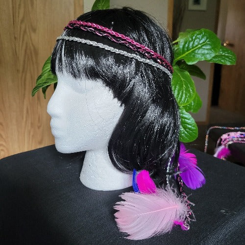 Braided Elastic & Suede Festival Wraps with Flowers, Feathers