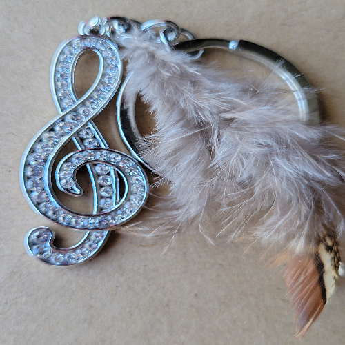 Treble Clef with Brown Feather Key Chain