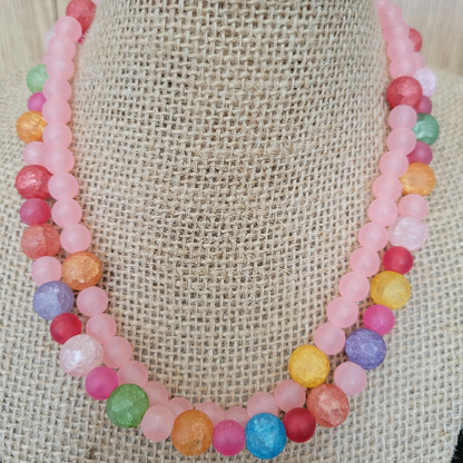 Rainbow & Pink Stretchy Beaded Necklaces