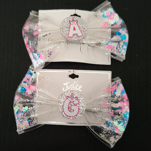 Plastic Jo Jo Style Clear, Pink, Blue Bows Letters A & G