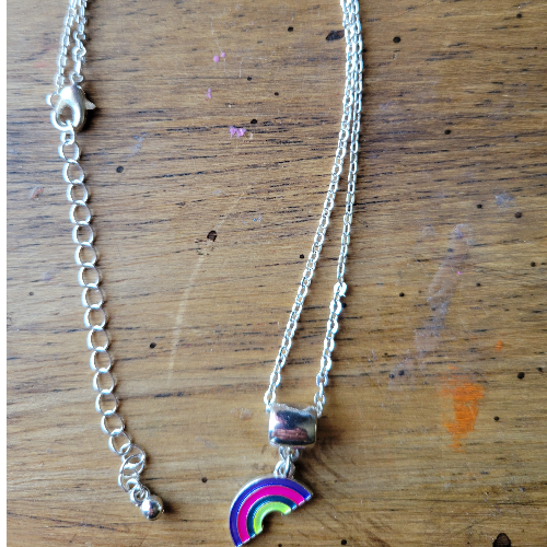 Rainbow Charm on Silver Necklace