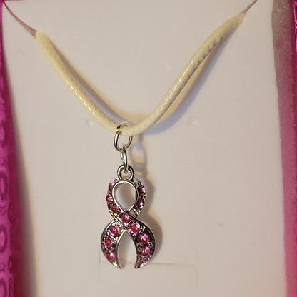 Pink Rhinestone Breast Cancer Ribbon Necklaces