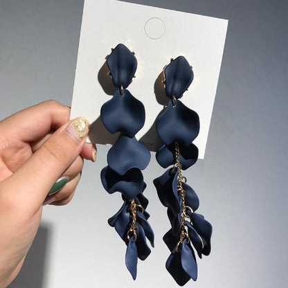 Korean Flower Petal Dangle Drop Earrings