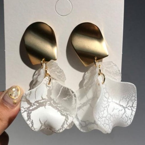 Korean Flower Petal Dangle Drop Earrings