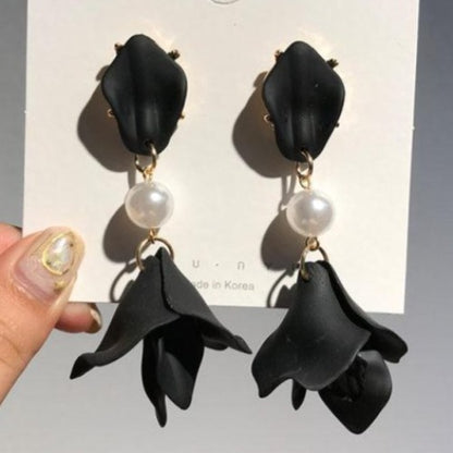 Korean Flower Petal Dangle Drop Earrings