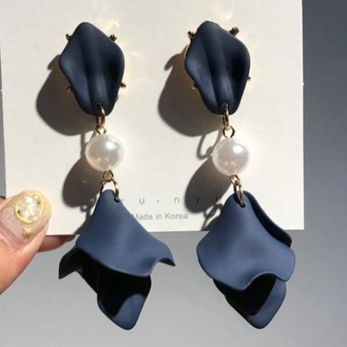 Korean Flower Petal Dangle Drop Earrings