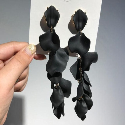 Korean Flower Petal Dangle Drop Earrings