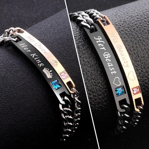 His & Hers Black, Rose Gold Crystal Couple Bracelets