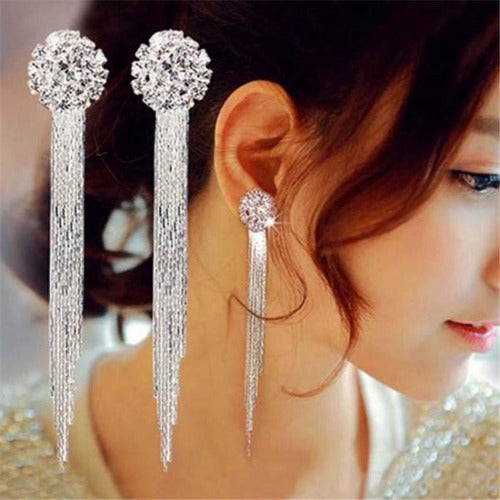 Korean Crystal Tassel Dangle Earrings