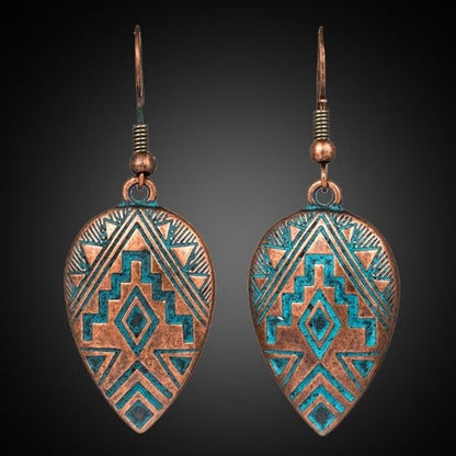 Ornamental Copper, Bronze & Turquoise Earrings