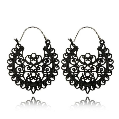 Antique Gold, Black, Silver Decorative Earrings