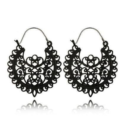 Antique Gold, Black, Silver Decorative Earrings