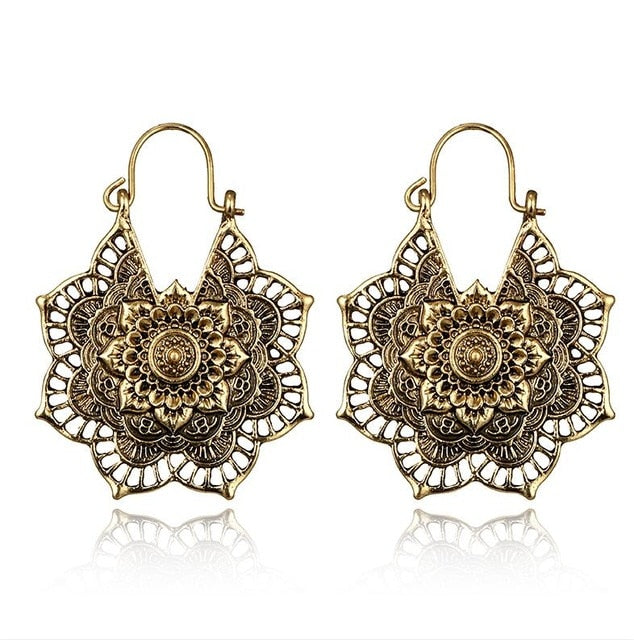 Antique Gold, Black, Silver Decorative Earrings