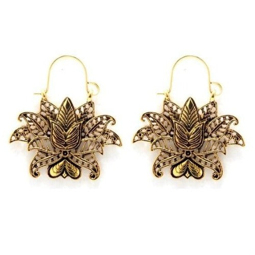 Antique Gold, Black, Silver Decorative Earrings