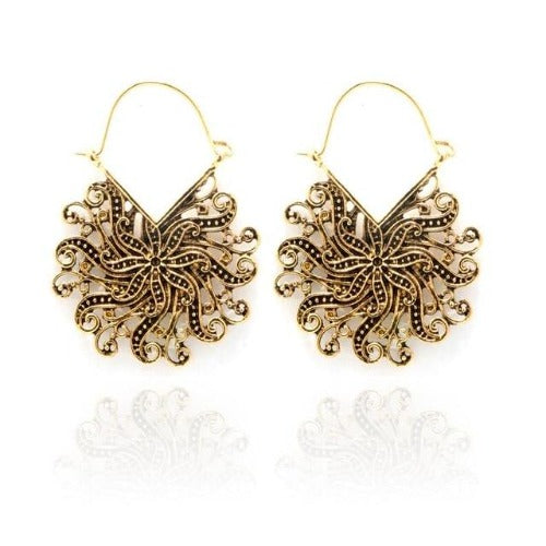 Antique Gold, Black, Silver Decorative Earrings