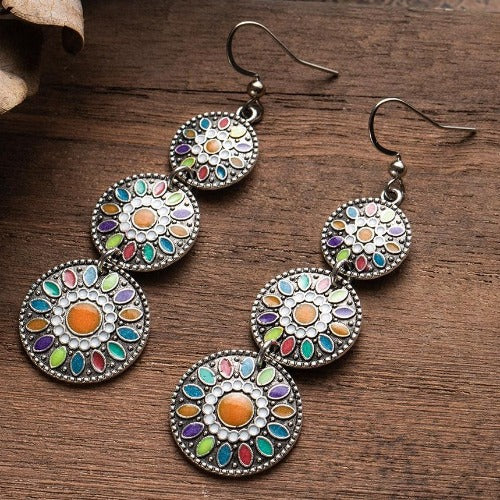 Indian Multi-Colored Ethnic 3 Sphere Drop Earrings