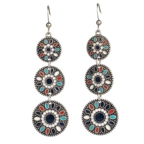 Indian Multi-Colored Ethnic 3 Sphere Drop Earrings