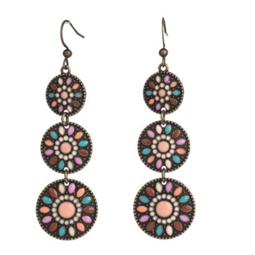 Indian Multi-Colored Ethnic 3 Sphere Drop Earrings