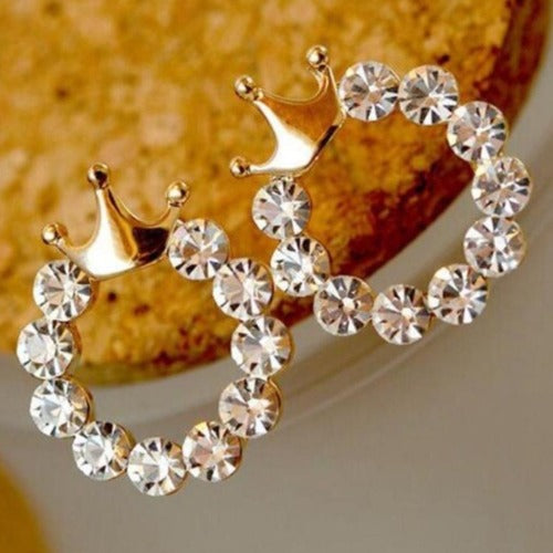 Gold Crown on Rhinestone Hoop Earrings