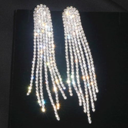 Stunning Colored Rhinestone Long Dangle Earrings