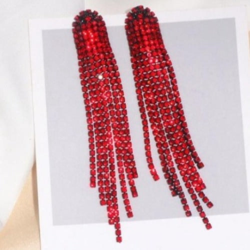 Stunning Colored Rhinestone Long Dangle Earrings