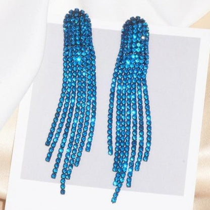 Stunning Colored Rhinestone Long Dangle Earrings