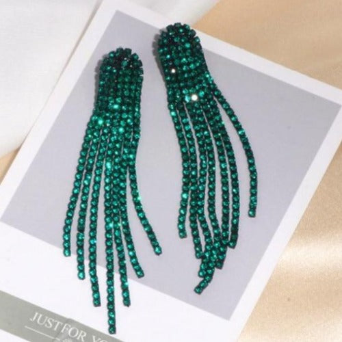 Stunning Colored Rhinestone Long Dangle Earrings