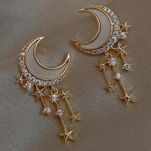 Acrylic Moon, Stars with Rhinestones Earrings