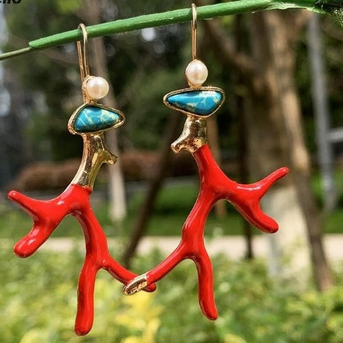 Stylized Reindeer Stone Pearl Earrings