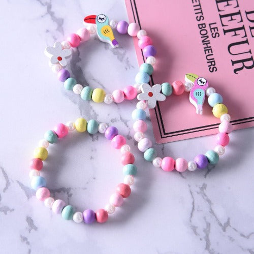 Kids' Colorful Flower Cartoon Wooden Beaded Wrist Wraps 3Pcs