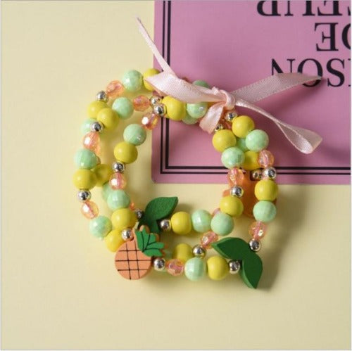 Kids' Colorful Flower Cartoon Wooden Beaded Wrist Wraps 3Pcs