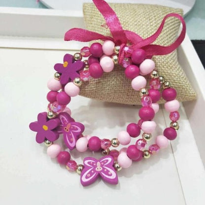 Kids' Colorful Flower Cartoon Wooden Beaded Wrist Wraps 3Pcs