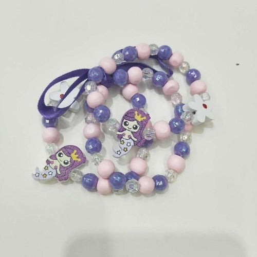 Kids' Colorful Flower Cartoon Wooden Beaded Wrist Wraps 3Pcs