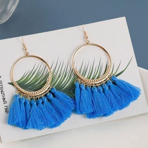 Silk and Cotton Fabric Tassel Earrings