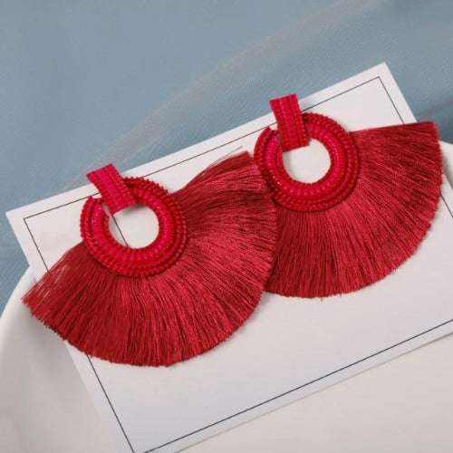 Silk and Cotton Fabric Tassel Earrings