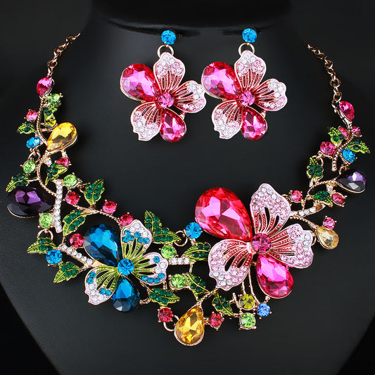 Dubai Crystal Colored Rhinestone Necklace & Earrings Sets