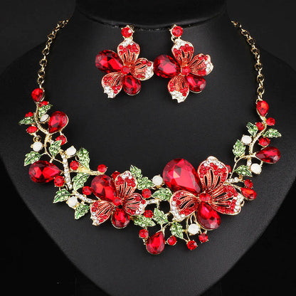 Dubai Crystal Colored Rhinestone Necklace & Earrings Sets