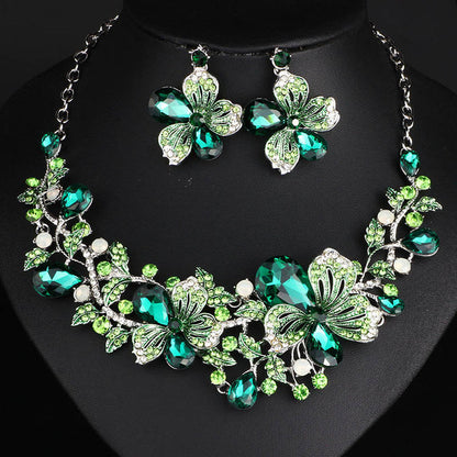 Dubai Crystal Colored Rhinestone Necklace & Earrings Sets