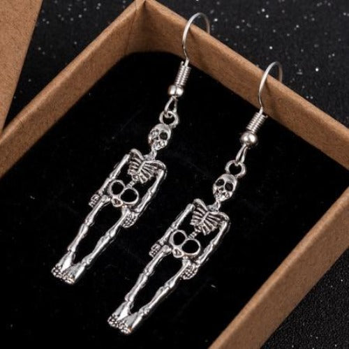 Halloween Handmade Vintage Skeleton Skull Dangle Earrings