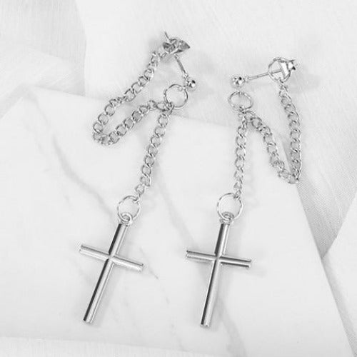 Goth, Unisex Silver Chain with Cross Dangles