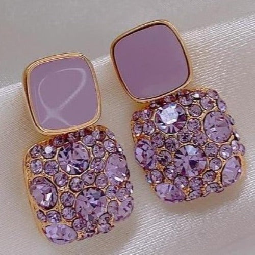 Purple, Pink, Black Rhinestone Stud Earrings