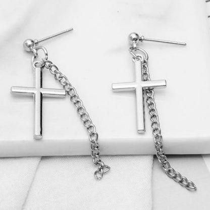 Goth, Unisex Silver Chain with Cross Dangles